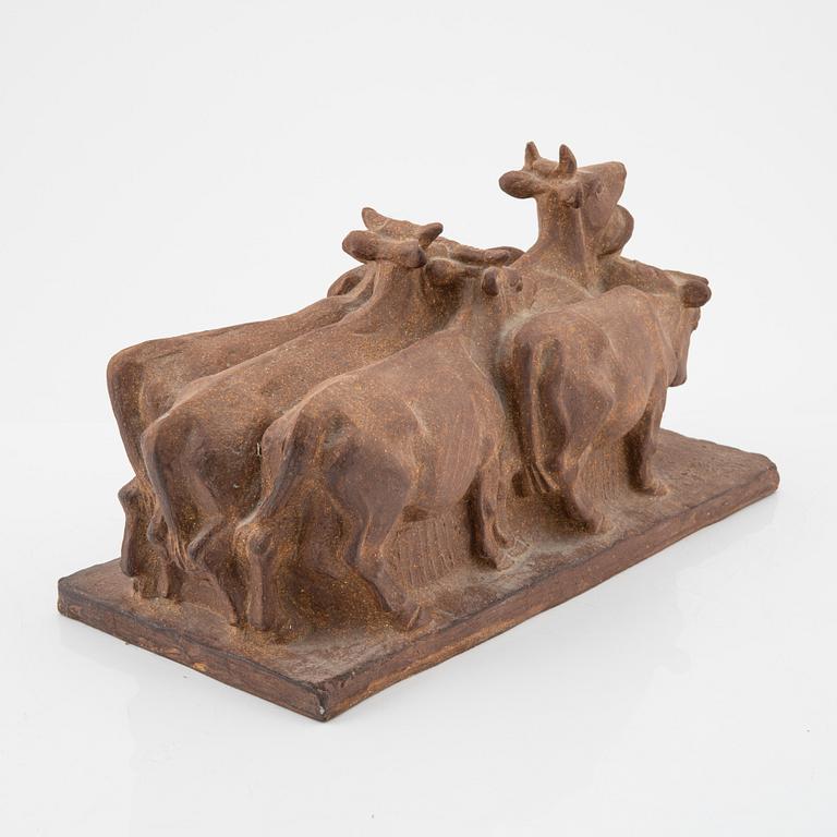 Bing & Gröndahl, figurin/skulpturgrupp, terrakotta, signerad "Oxspann".