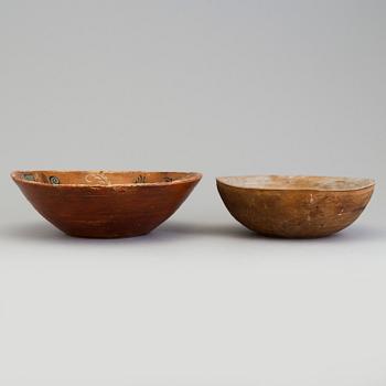 two wooden bowls from the 19th century.