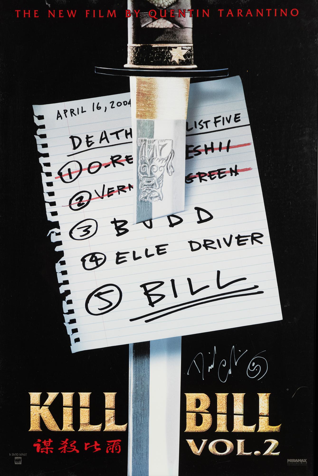 A signed film poster, 'Kill Bill Vol 2'.