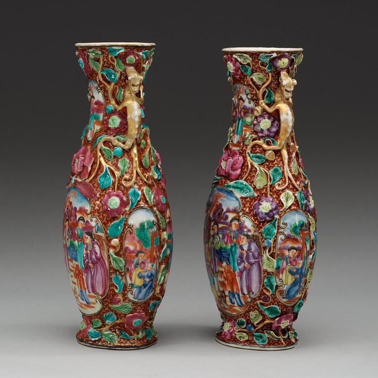 A pair of famille rose vases, Qing dynasty, Qianlong (1736-95).