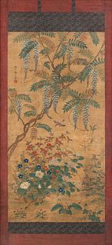 A painting of a flowering garden, Qing dynasty, presumably 19th century.