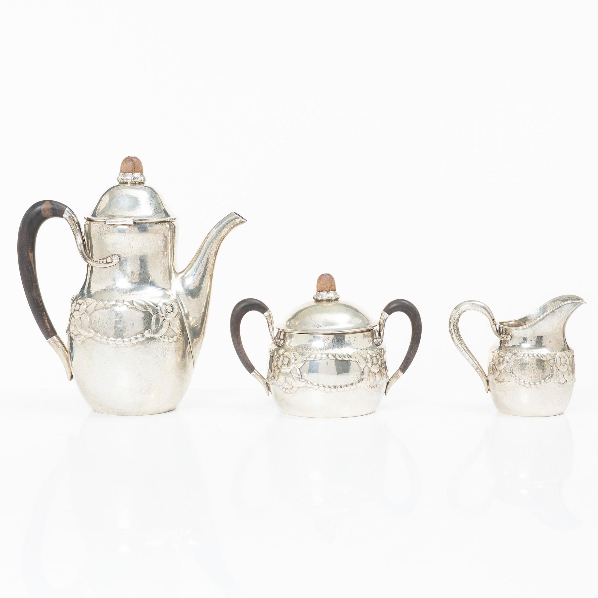Evald Nielsen, Coffee service, 3 pieces, silver, Denmark 1920.