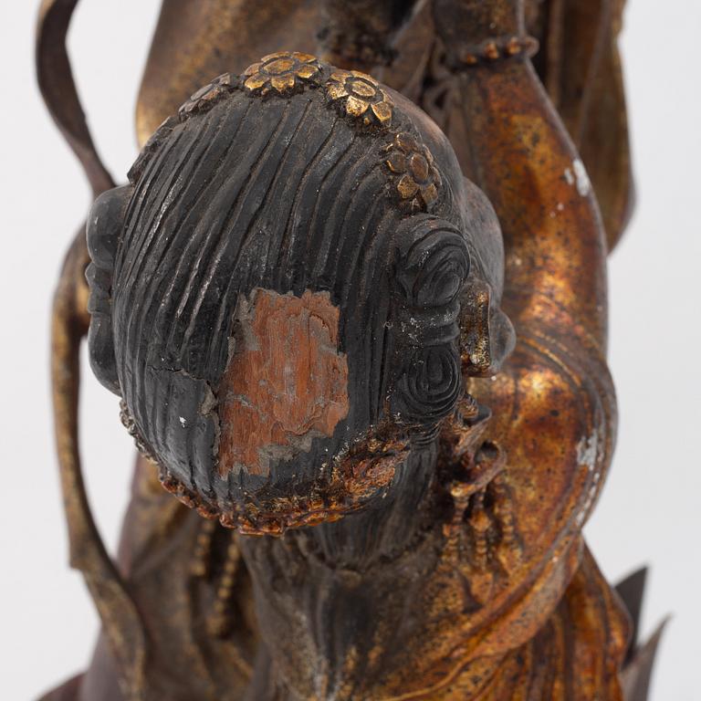 A large gilt and lacquer sculpture group, three parts, 20th century.