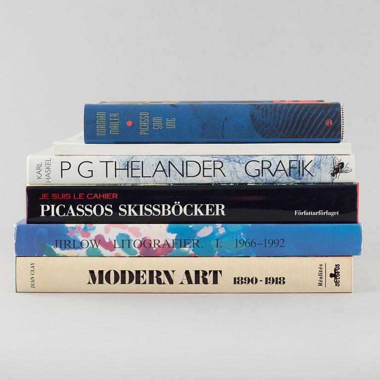 Six books, for example "Picasso som ung" by Norman Mailer, 1997.