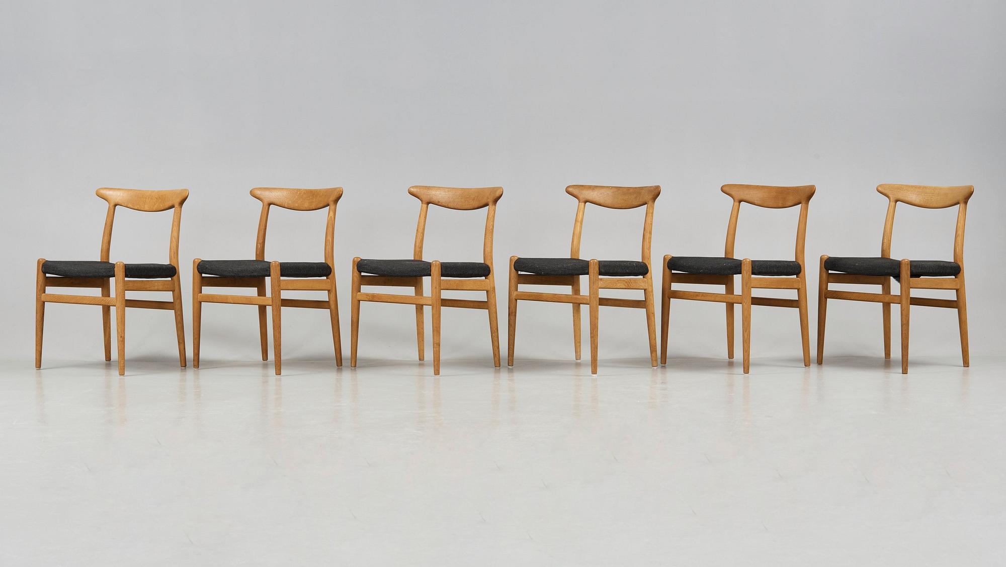 Hans J. Wegner, stolar, 6 st, C M Madsens Fabriker, Danmark 1950-60-tal.