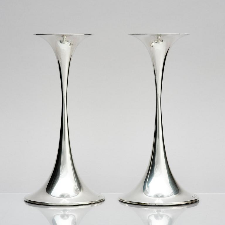 Tapio Wirkkala, a pair of 'Trumpetti' silver candlesticks, Tavastehus, Finland 2002.