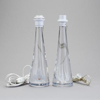 BORDSLAMPOR, ett par, glas, Vicke Lindstrand, Kosta, 1960-tal.