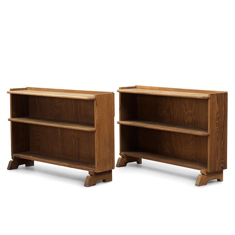 Axel Einar Hjorth, a pair of stained pine book cases "Sport", Nordiska Kompaniet, Sweden 1930's.