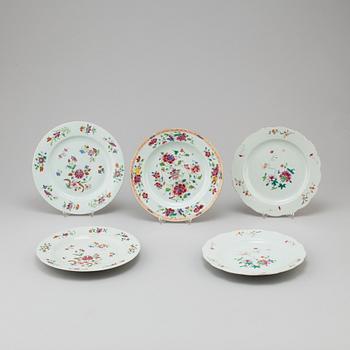 Five famille rose plates, Qing dynasty, Qianlong (1736-95).