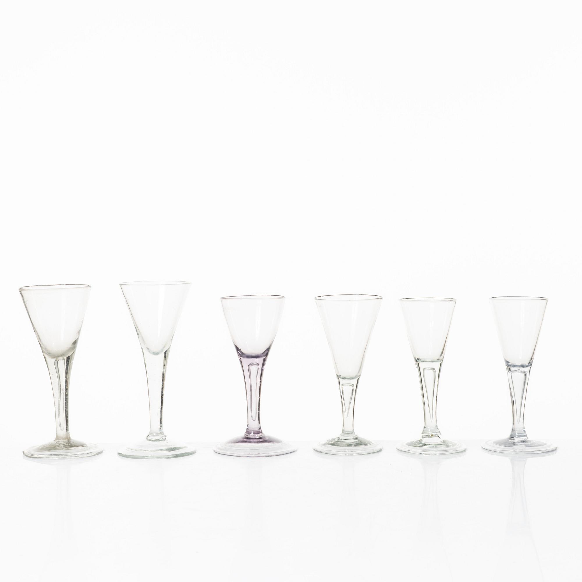 Pointed glasses, similar, 6 pcs, 18th century.