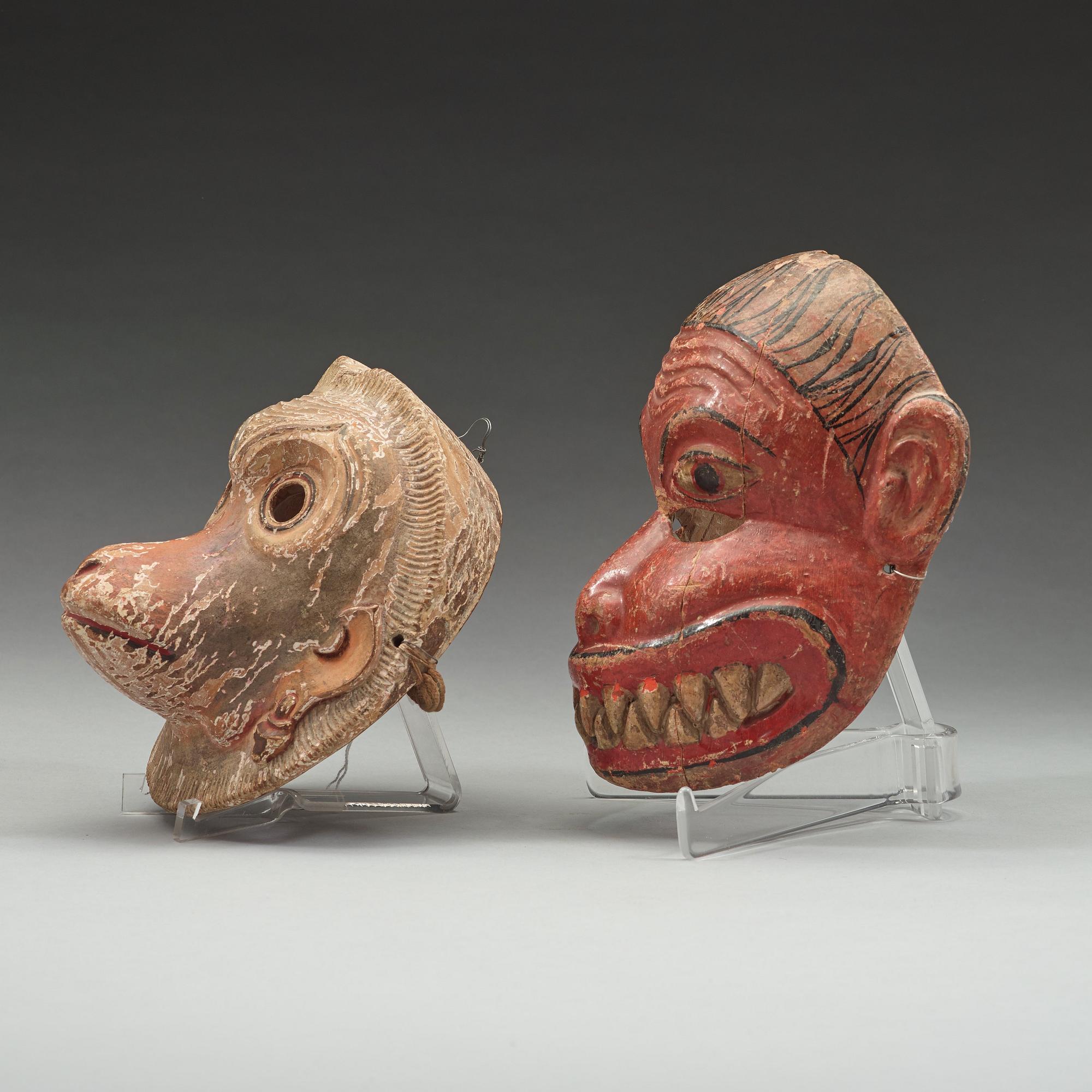 Twoo wooden masks, presumably India, circa 1900.
