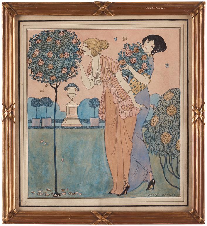 Gerda Wegener, Two young ladies in the rose garden.