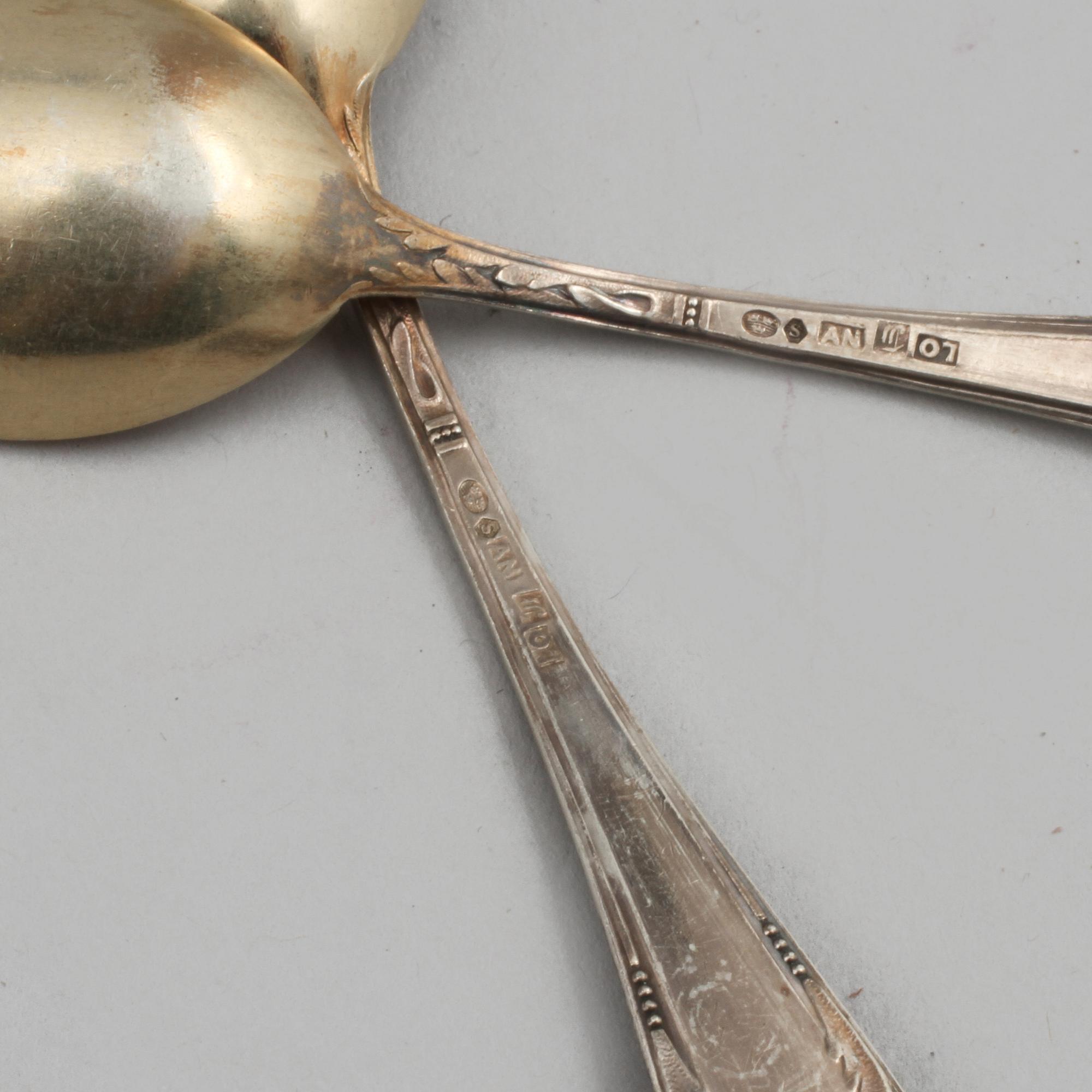 KAFFESKEDAR, 24 st, silver, Sverige, Ryssland och importstämplat, 1800- och 1900-tal, vikt 287 g.