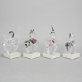 SKULPTURER, 4 st, glas, Ulrica Hydman-Vallien, Kosta Boda.