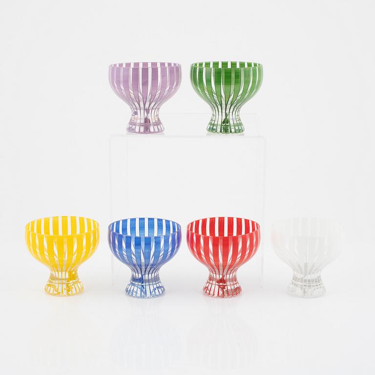 Bengt Orup, 6 coupeglas, "Strikt", Johansfors, 1950-tal.