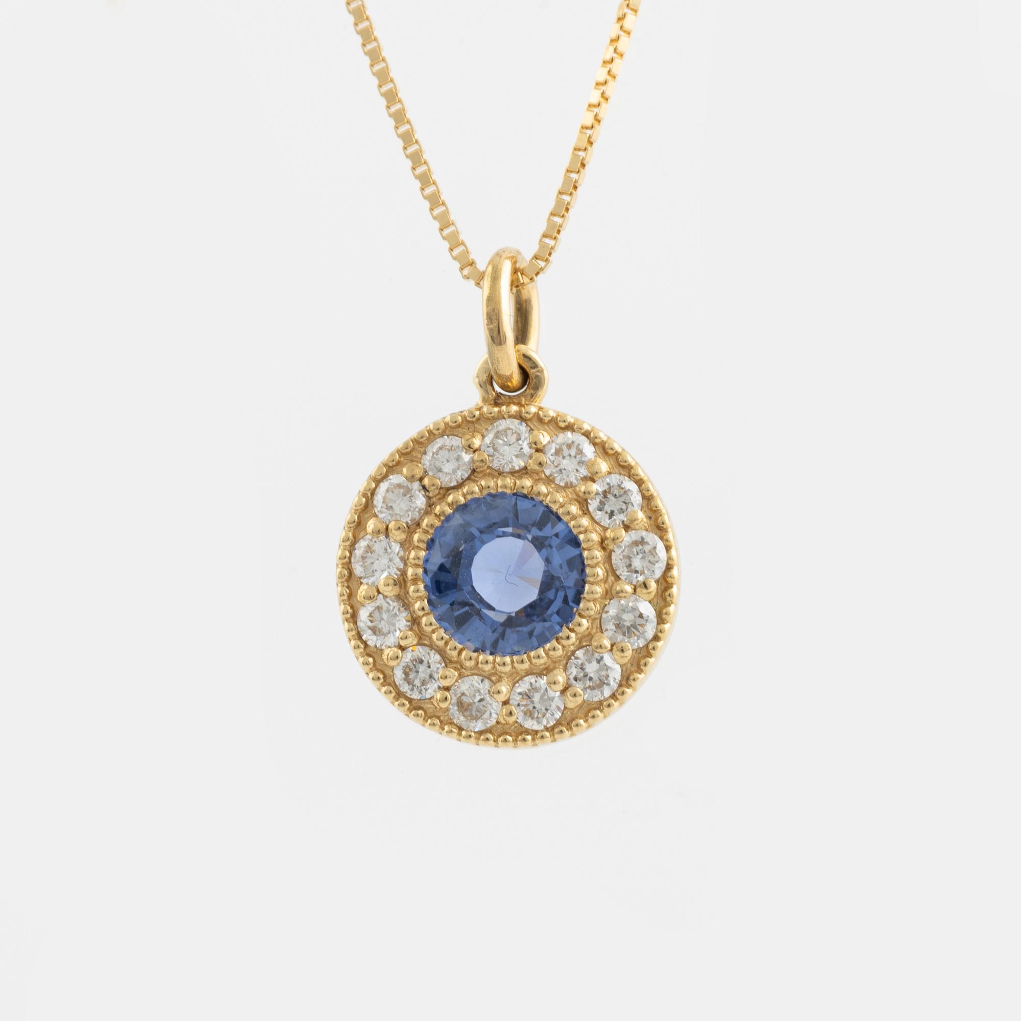 Sapphire and brilliant cut diamond necklace.