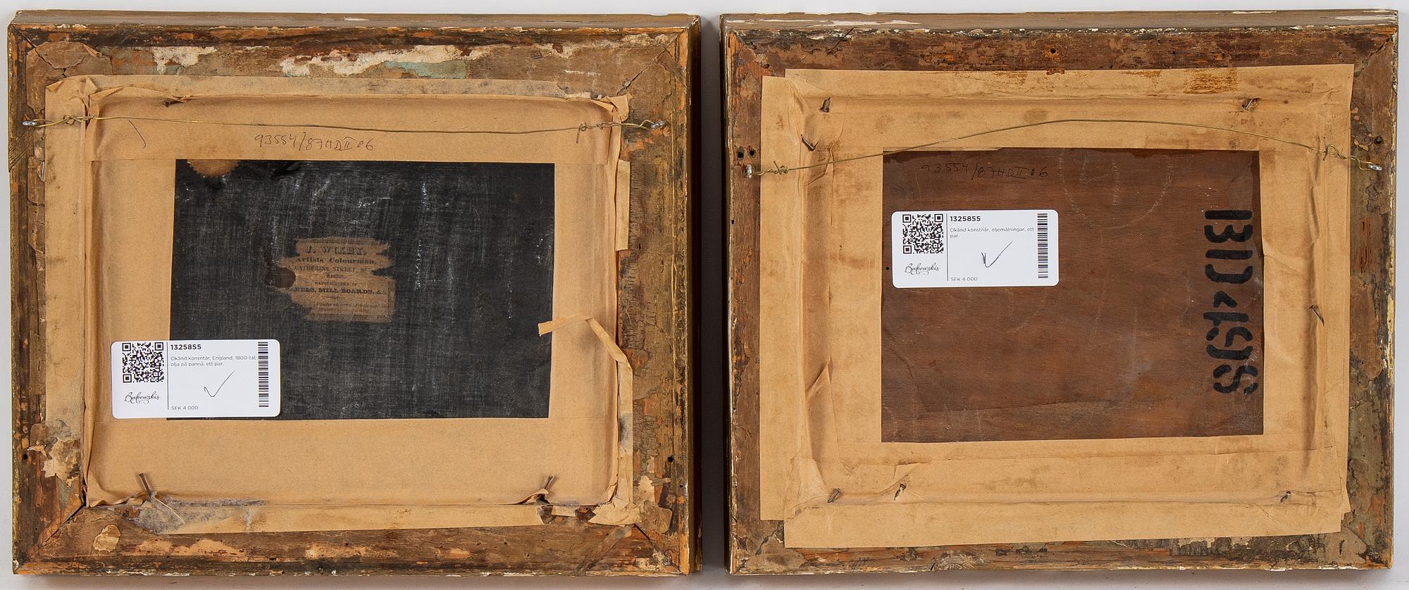 Unknown artist, England, 19th century, oil on panel, a pair.