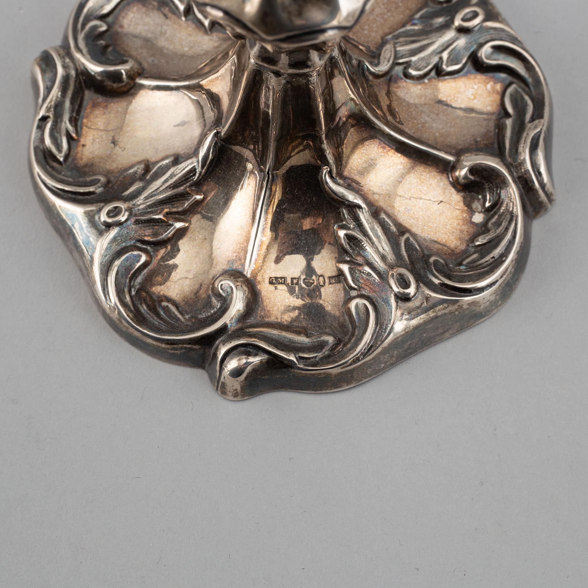 A pair of silver candlesticks, mark of Gustaf Möllenborg, Stockholm 1856.