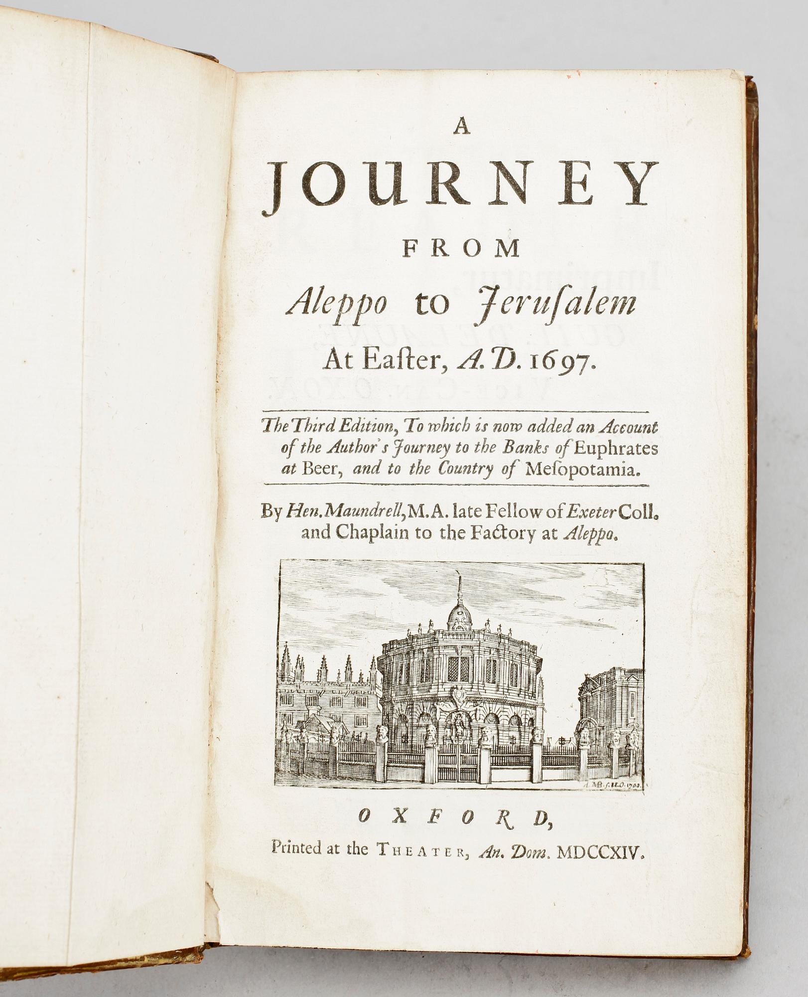 BOK, "A journey from Aleppo to Jerusalem at ester AD 1697" av Maundrell, Oxford 1714.