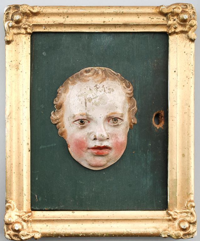 VÄGGRELIEF, skuret trä, på pannå, barock, 1700-tal.