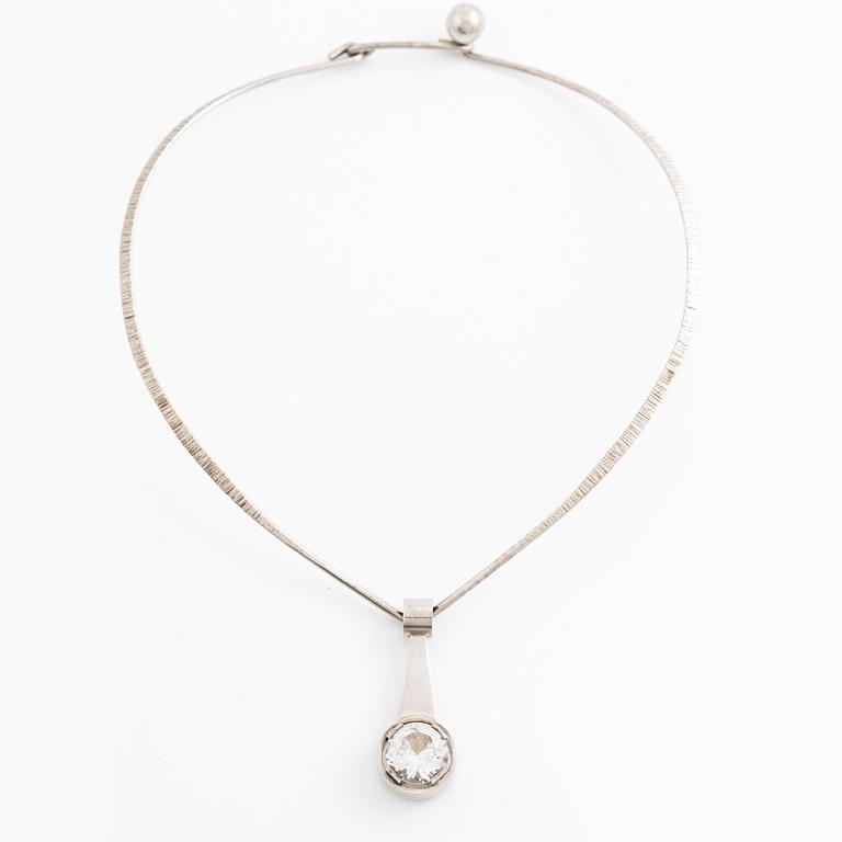 Necklace with pendant, silver and white stone, Ceson, Gothenburg 1968 and 1969.
