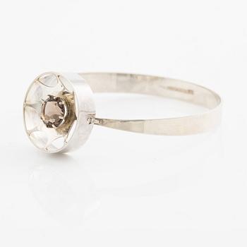 Arm ring and brooch, silver with smoky quartz, Kultasepät Salovaara.