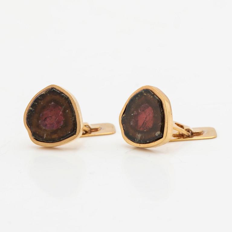 Cufflinks, a pair, 18K gold with tourmalines.