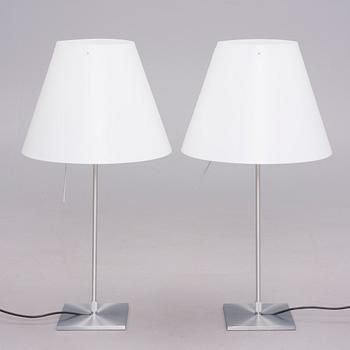 GOLV- / BORDSLAMPOR, ett par, "Costanza", Design Paolo Rizzatto, Luceplan, Italien. Formgiven 1986.