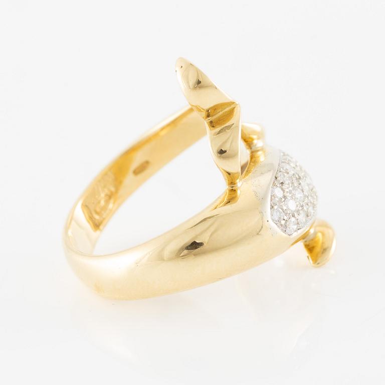 Ring in the form of a dolphin, 18K gold with brilliant-cut diamonds, Italy.