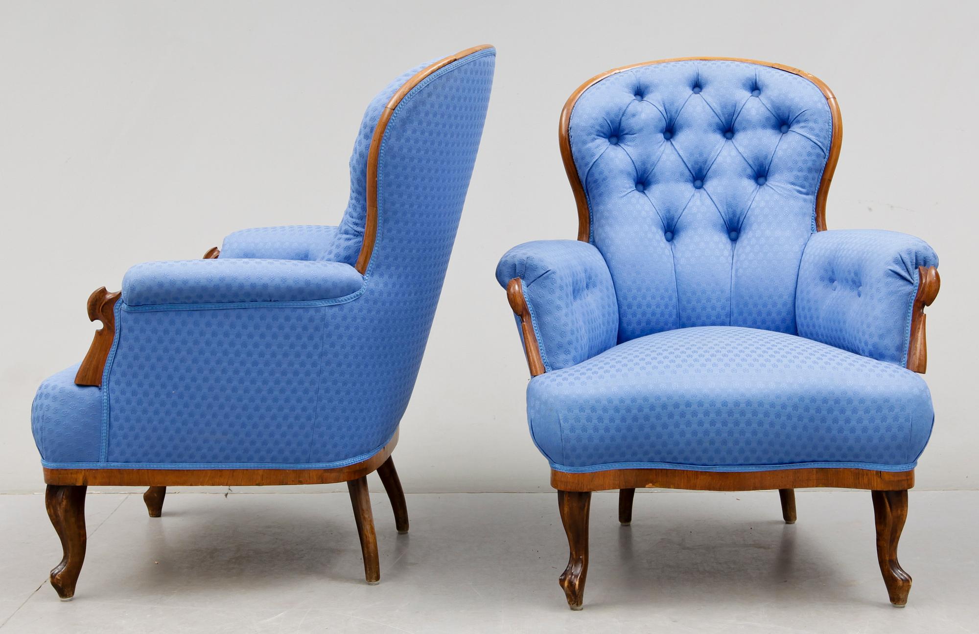 FÅTÖLJER, nyrokoko, 1800-talets slut.