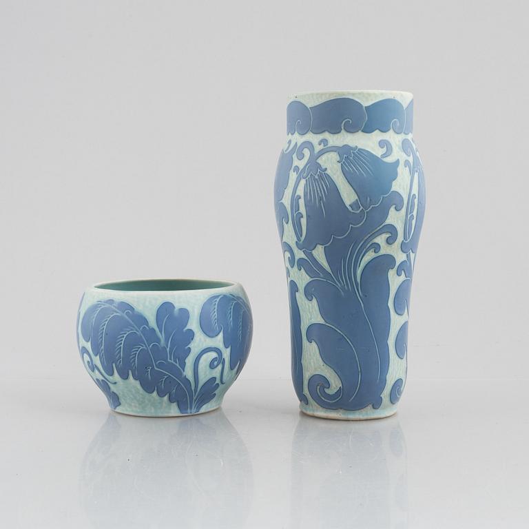 Josef Ekberg, two vases, 'Sgrafitto', Gustavsberg 1919 and 1923.