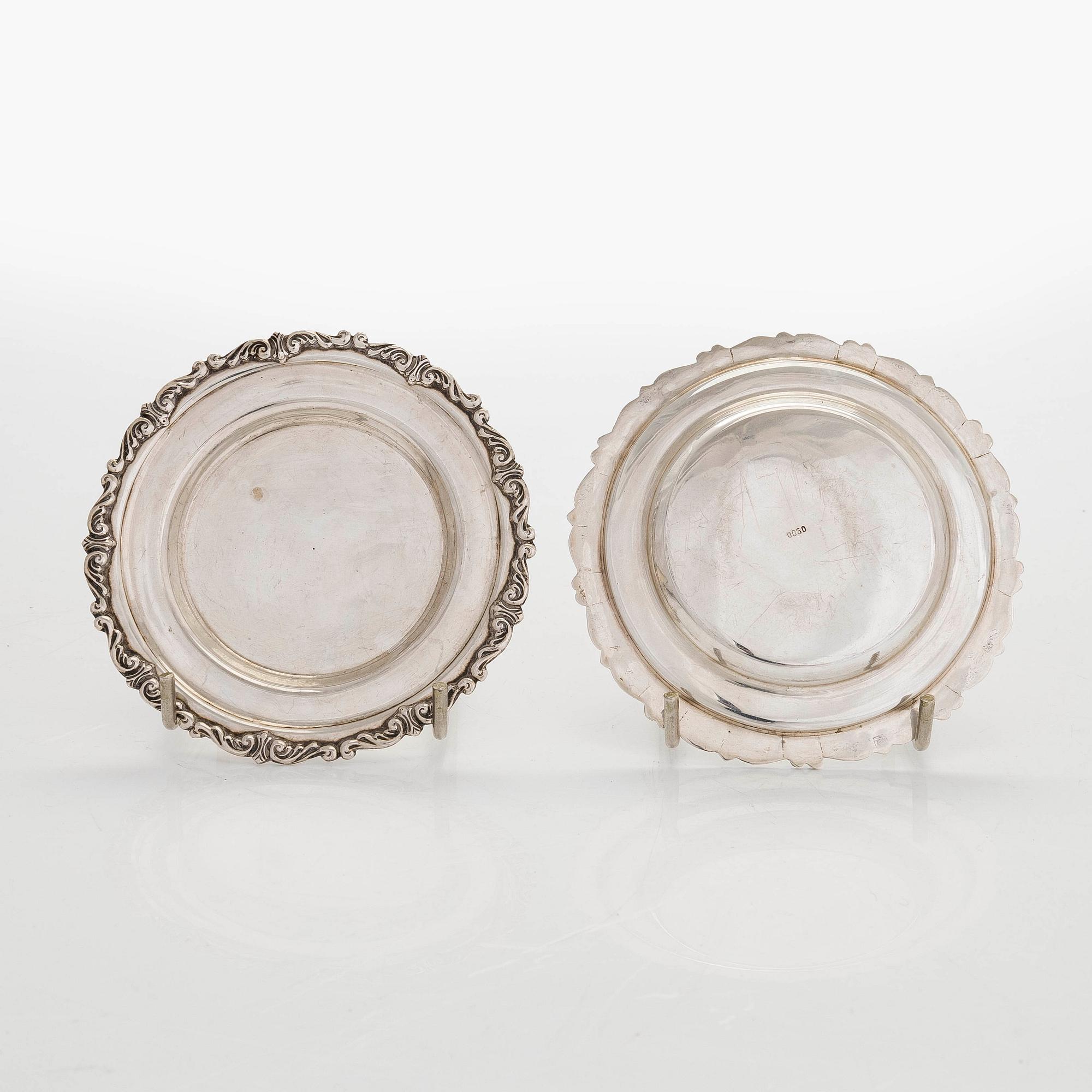 A 20th century silver bowl and six coasters.