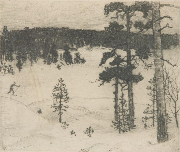 Akseli Gallen-Kallela, etsning, signerad med blyerts.