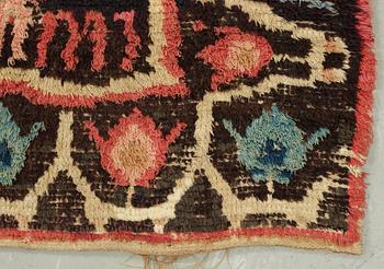 TWO SIDED RYA (knotted pile). Sweden/Finland 1797. 191 x 138,5 cm.