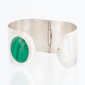 HELGE NARSAKKA BRACELET, silver, malachite. Kaunis Koru, Finland 1983.