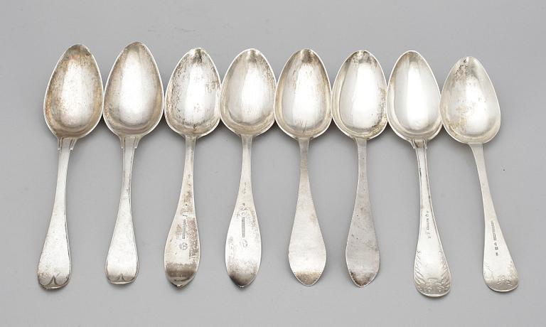 MATSKEDAR, 8 st, silver, Falun, Helsingborg, Ängelholm, Lund, Landskrona, 1807-1865. Tot vikt ca 410 gram.