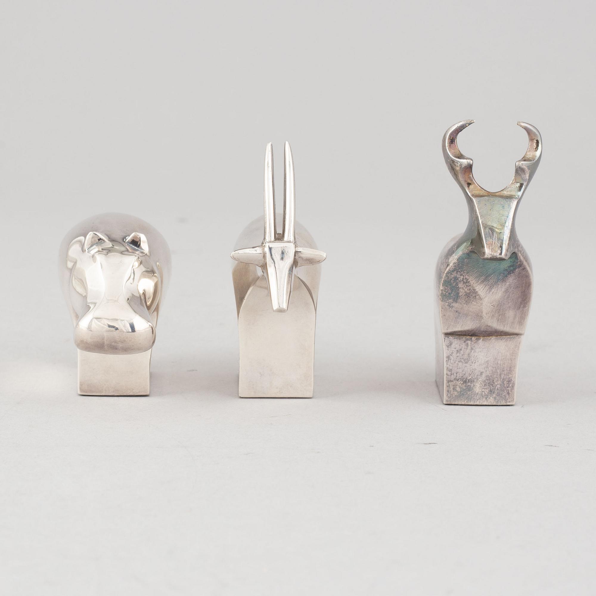 Gunnar Cyrén and others, three silver plated zinc figurines, Dansk Designs, Japan.