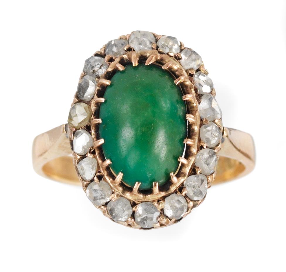 RING, cabochonslipad turkos och rosenslipade diamanter. Stockholm 1948.