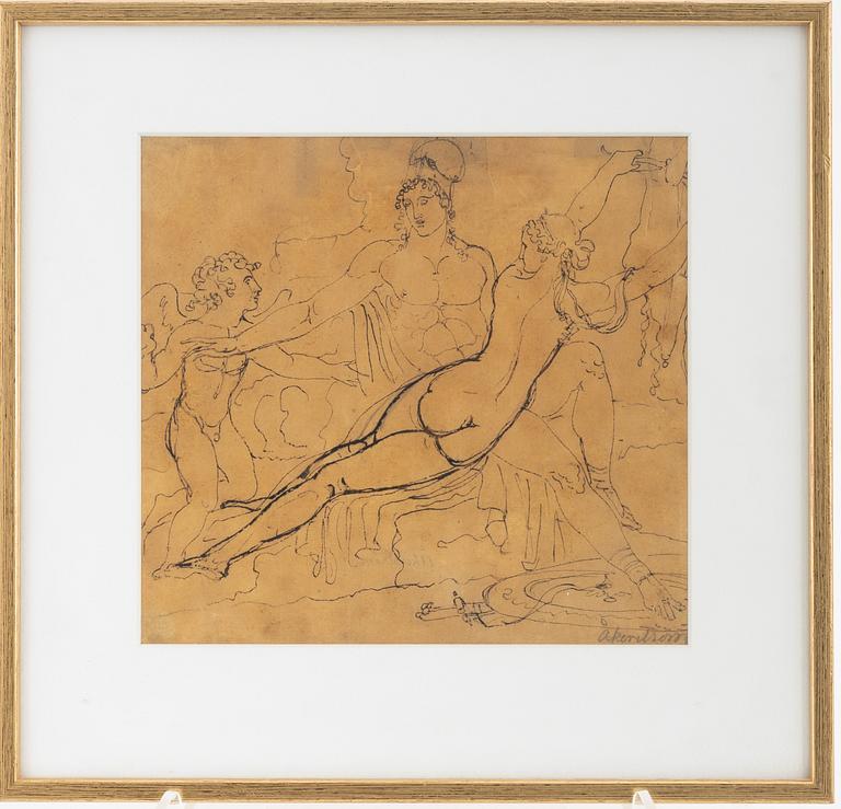 Jonas Åkerström, attributed to, ink drawing, inscribed "Åkerström".