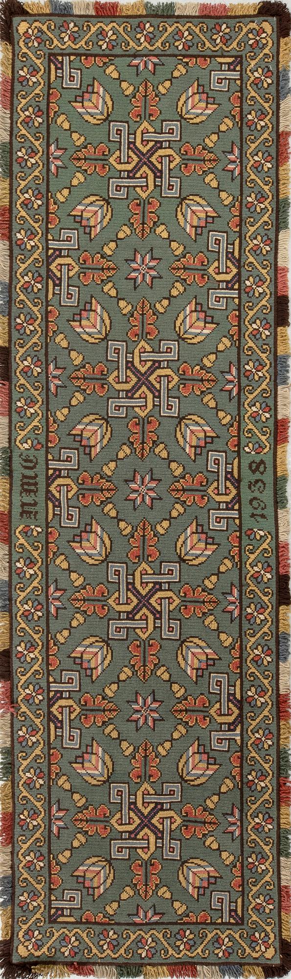 Sled cushion, dated 1938, approx. 180 x 52 cm.