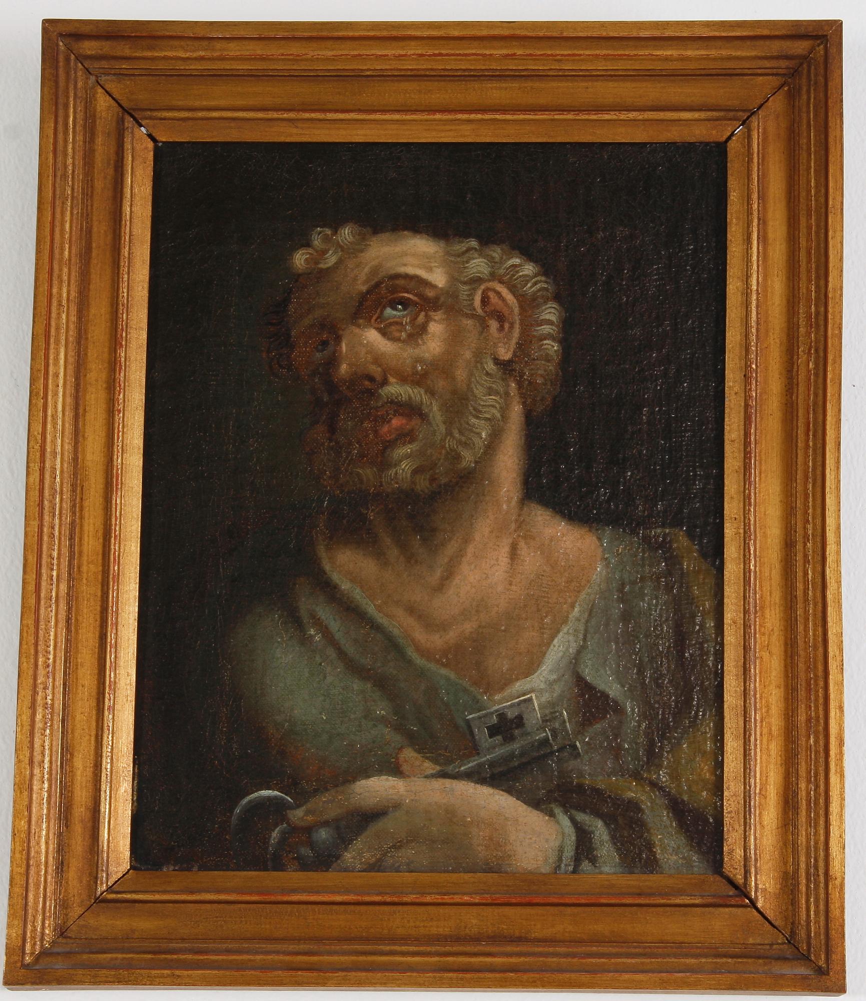 OKÄND KONSTNÄR. Olja på duk uppklistrad på pannå. 1800-tal.