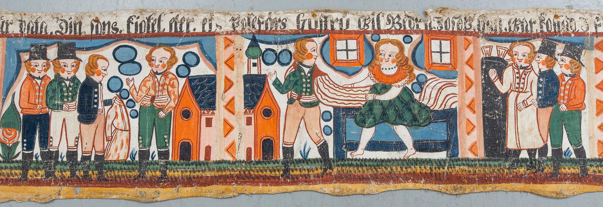 A folk art traditional wall painting from Småland/Halland first half of the 19th century.