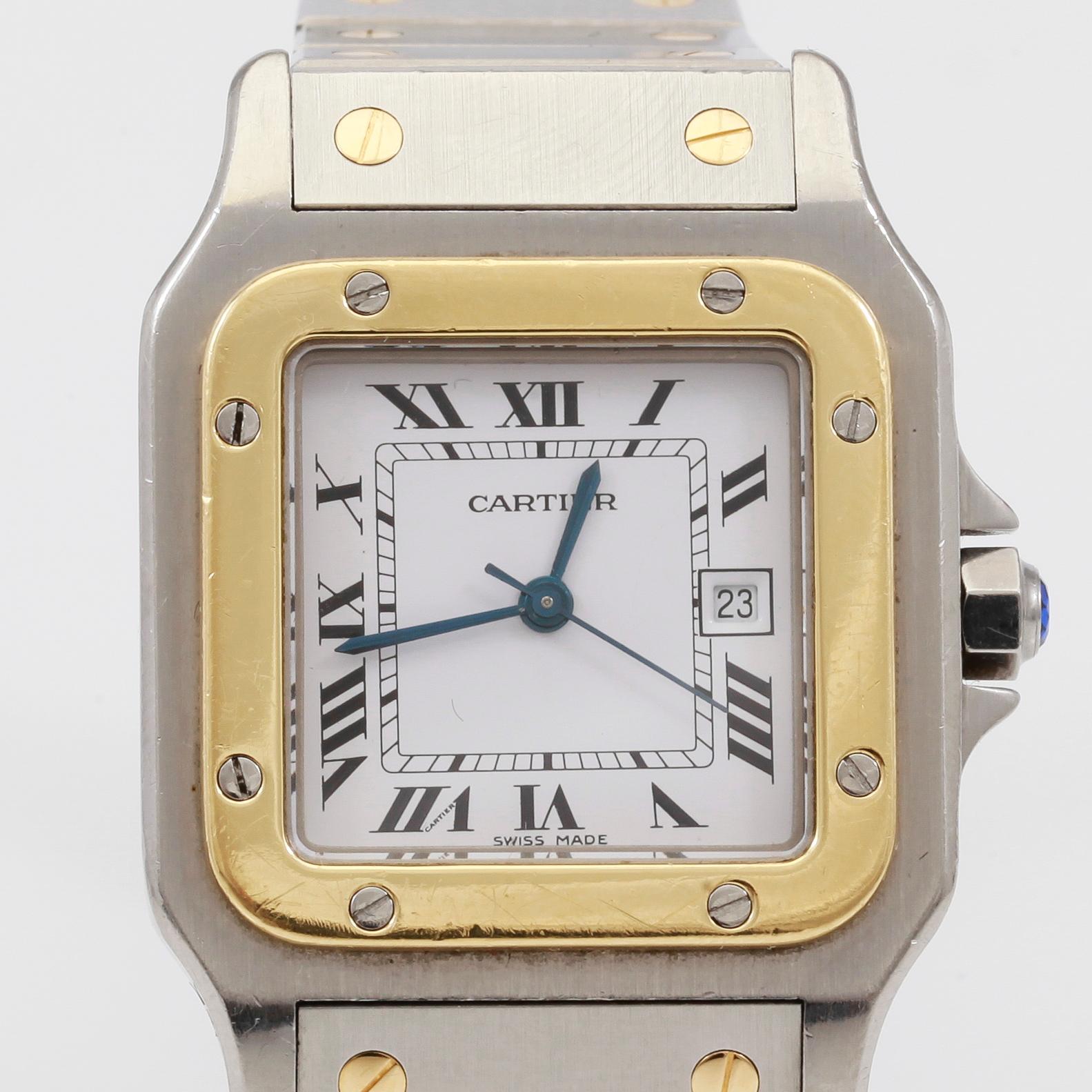 ARMBANDSUR, herr, Cartier, Santos, automatisk, stål och 18K guld.