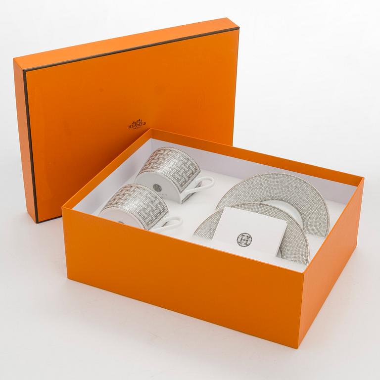 Hermès, cups with saucers, a pair, "Mosaique au 24".