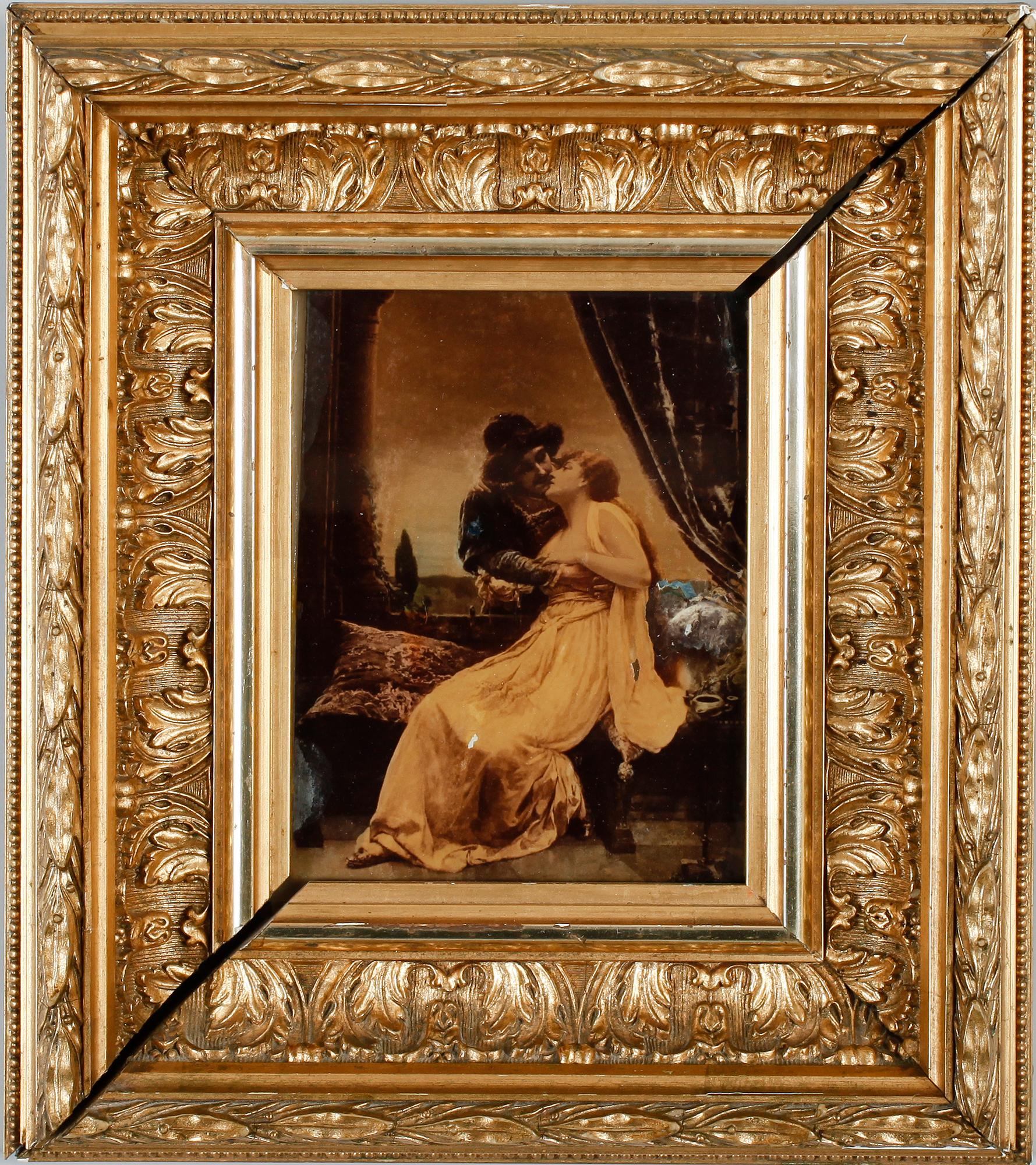 TAVLOR, 2 st, litografiska tryck på glas, sekelskiftet 1900.