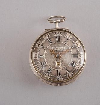 A silver pocket watch, Kipling, London 18th century.