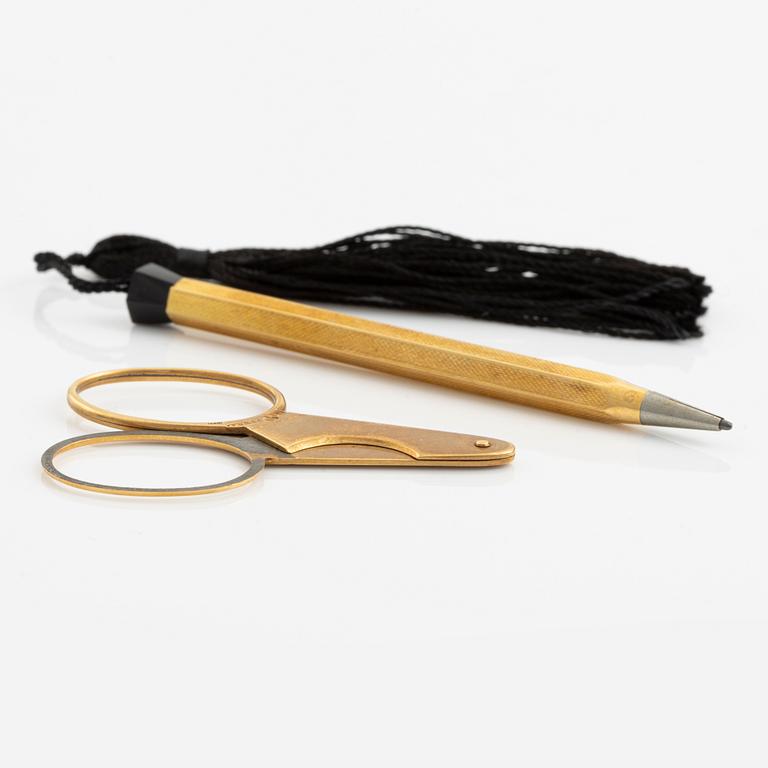 Pen and wick trimmer/cigar cutter, partly 18K gold.