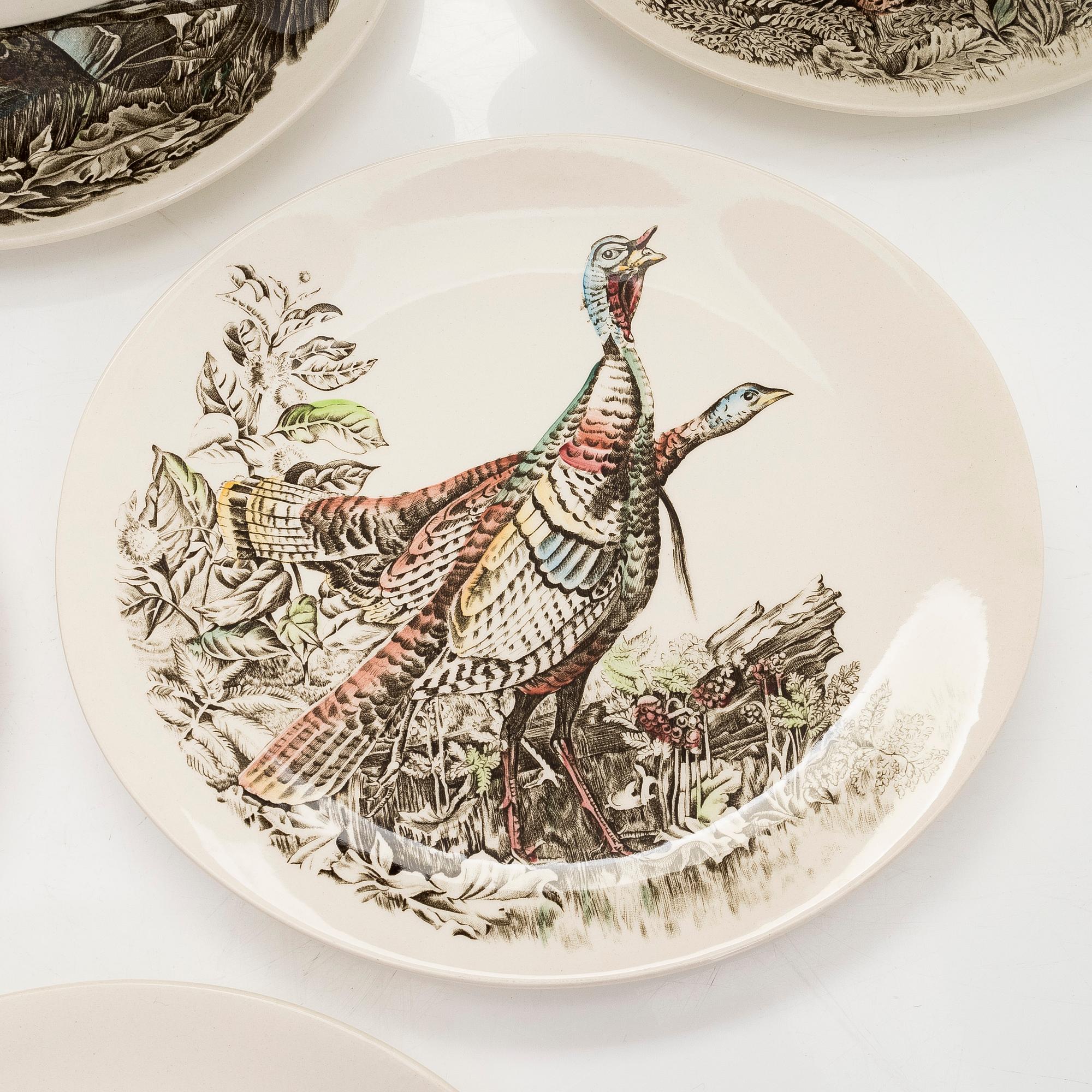 Tallrikar, 9 st "Birds"  flintgods, Johnson bros, England 1900-talets första hälft/mitt.