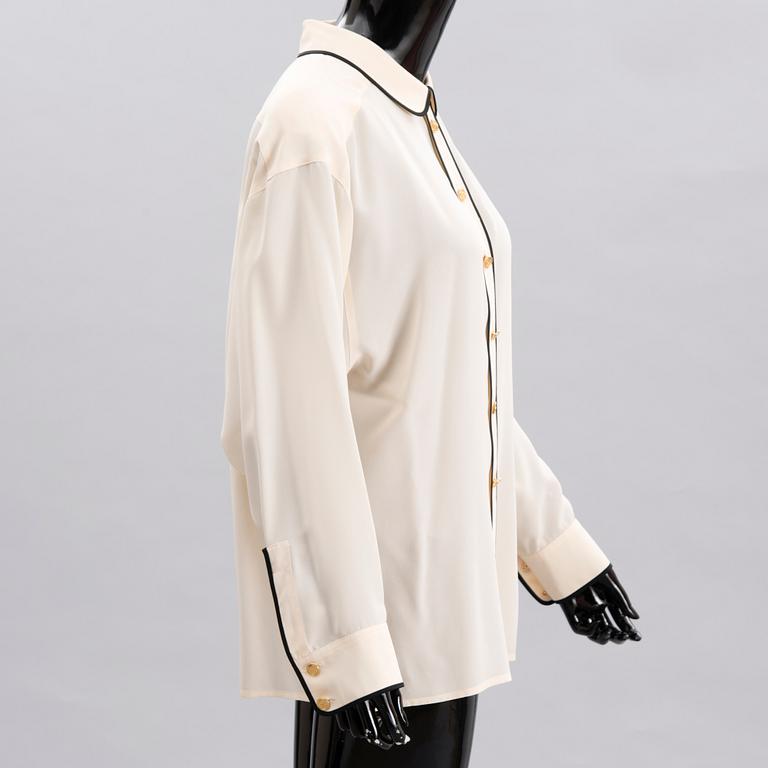 Two Chanel Crepe de Chine Cream Coloured Silk Blouses.