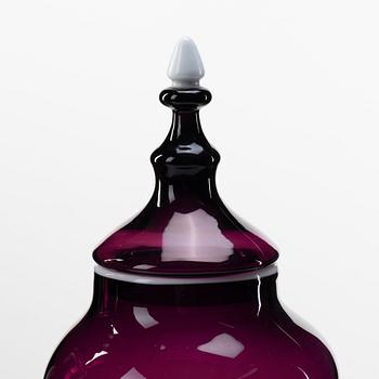 A pair of purple glass jars with covers, presumably Norway, 19th Century.